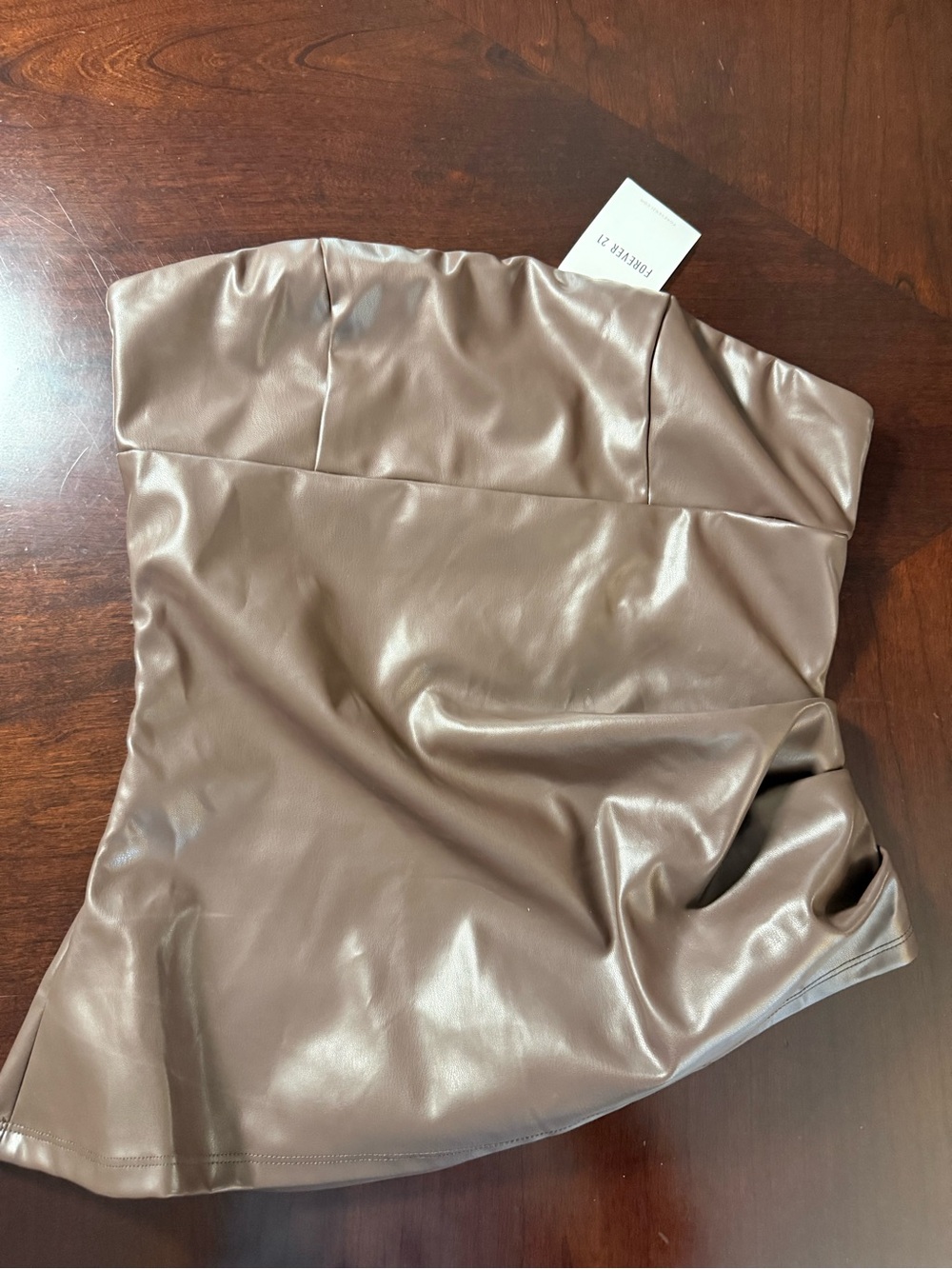 Forever 21 Strapless Faux Leather Bustier in Taupe Brown